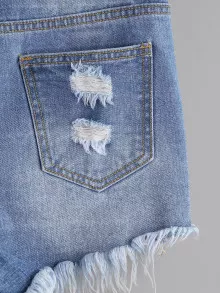 Shorts mezclilla desgastados con perlas - Azul - Ver 4