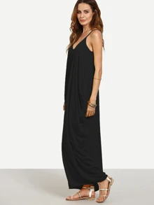 Cocoon V-Neck Cami Maxi Dress - Black - View 4