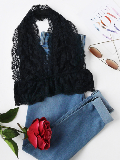 Lace Overlay Halter Bra