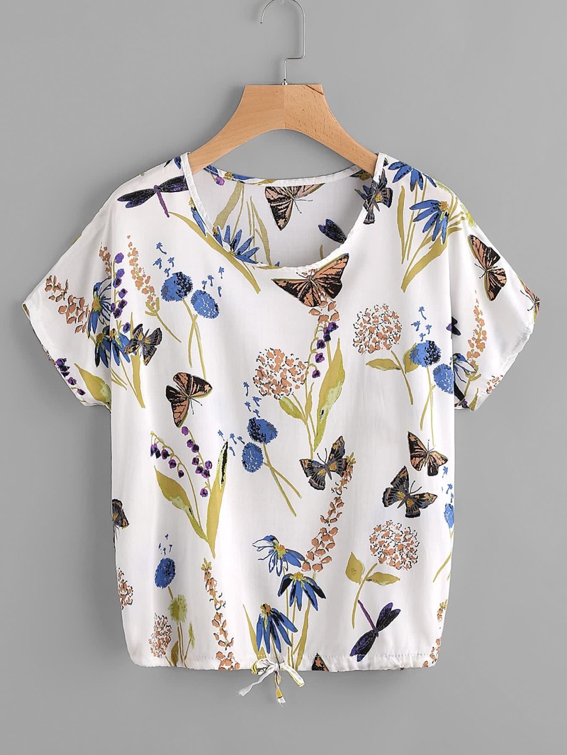 

Butterfly Print Drawstring Top, Multicolor, Luiza