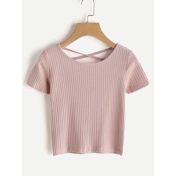 

Criss Cross Back Crop Tee, Dusty pink