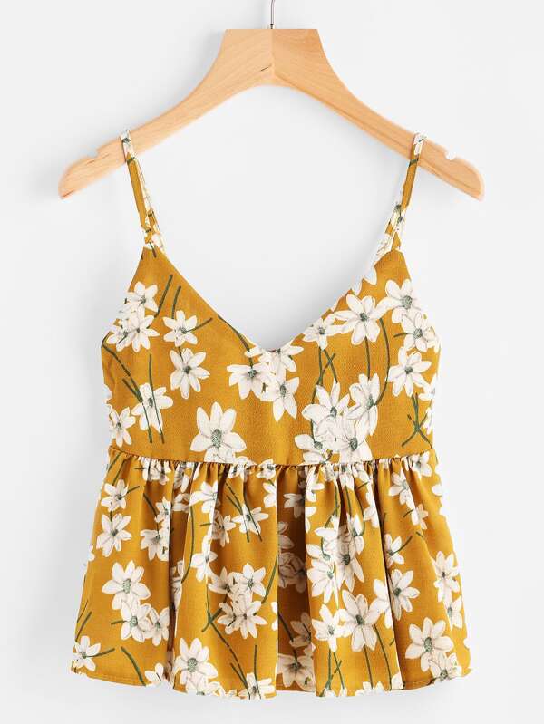 floral print random babydoll cami top shein sheinside