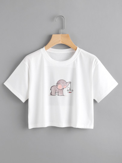 Elephant Print Crop Tee