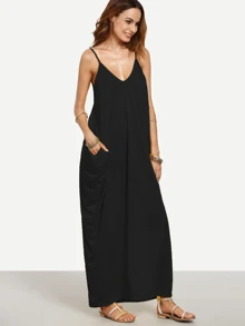 Cocoon V-Neck Cami Maxi Dress - Black - View 3