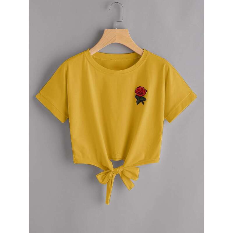

Rose Patch Knot Front Tee, Yellow
