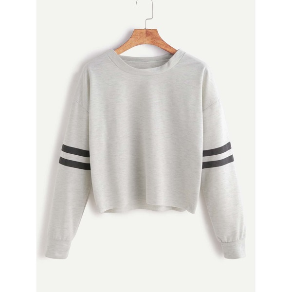 

Heather Gray Drop Shoulder Varsity Striped Crop T-shirt
