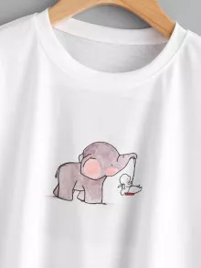 大象印花短款T - 白色 - 查看 3