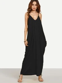 Cocoon V-Neck Cami Maxi Dress - Black - View 1