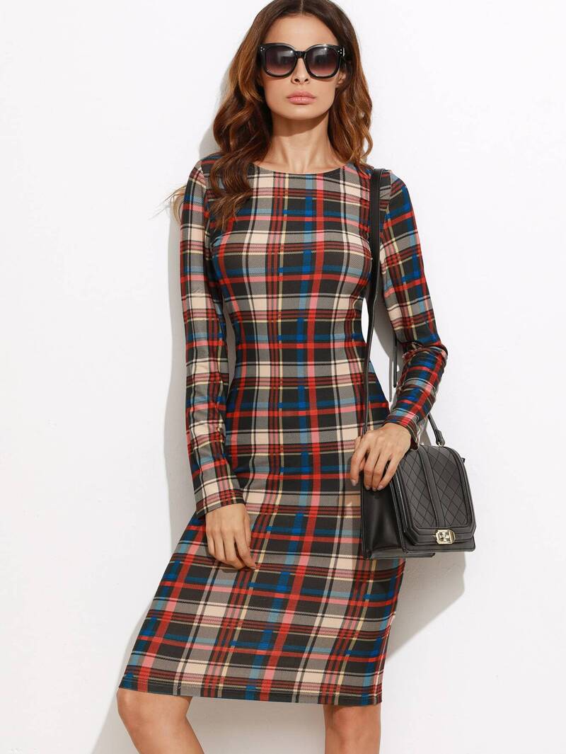 

Multicolor Plaid Pencil Dress, Andy