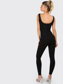 SHEIN BAE Solid Form-Fitting Tank Jumpsuit - Black - View 2