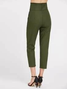 Pantalones tobilleros de talle alto efecto corsé - Verde militar - Ver 5