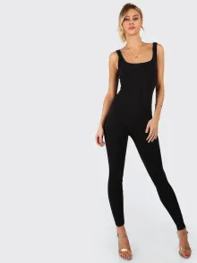 SHEIN BAE Solid Form-Fitting Tank Jumpsuit - Black - View 1