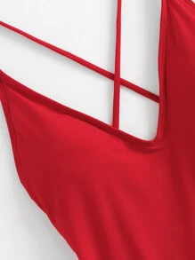 Bañador liso con espalda cruzada - Rojo - Ver 5