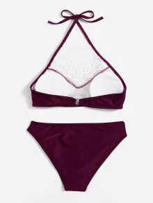 Sets de bikini de espalda abierta de croché con encaje - Burdeos - Ver 2