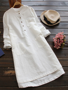 Stand Collar Dip Hem Shirt Dress