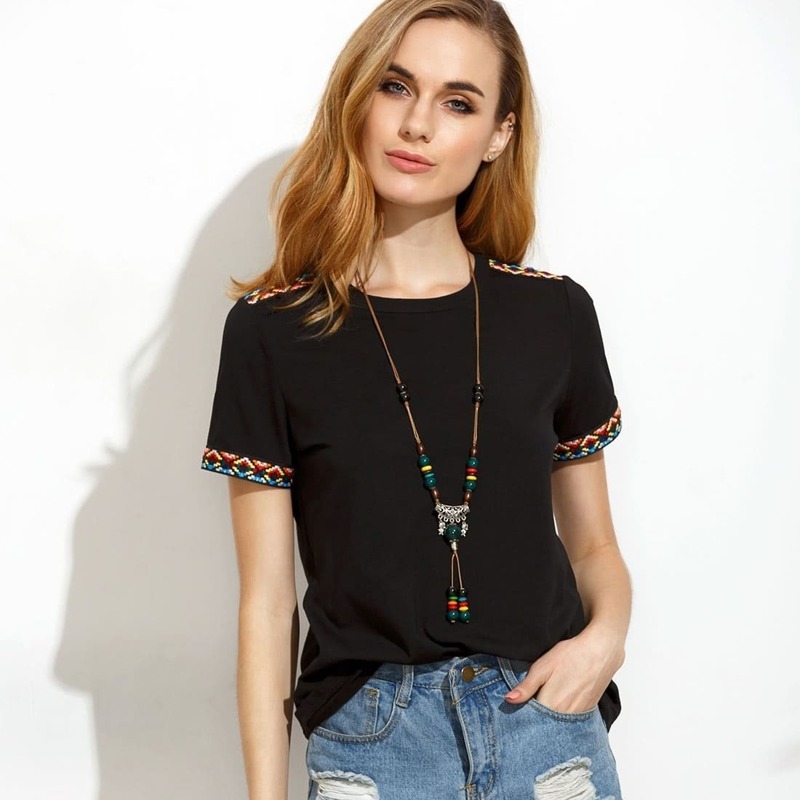 

Embroidery Trim Tee, Black
