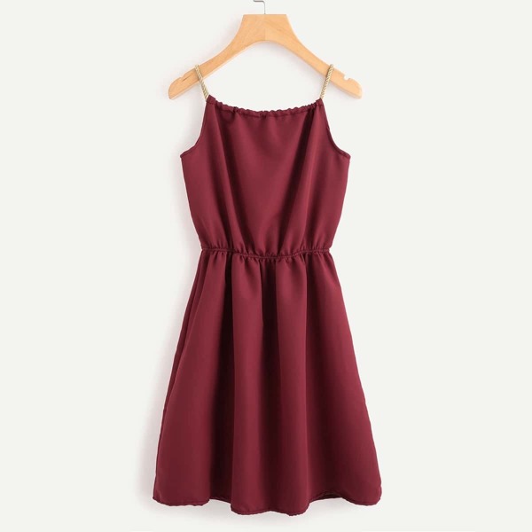

Braided Strap Tie Back Cami Dress, Burgundy
