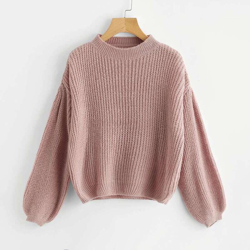 

Drop Shoulder Lantern Sleeve Sweater, Pink