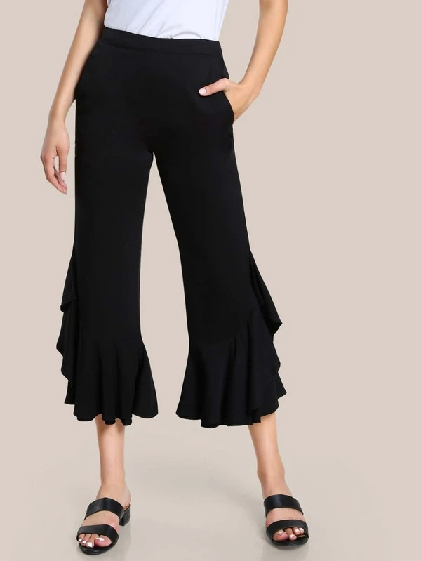 high waist frill hem casual pants