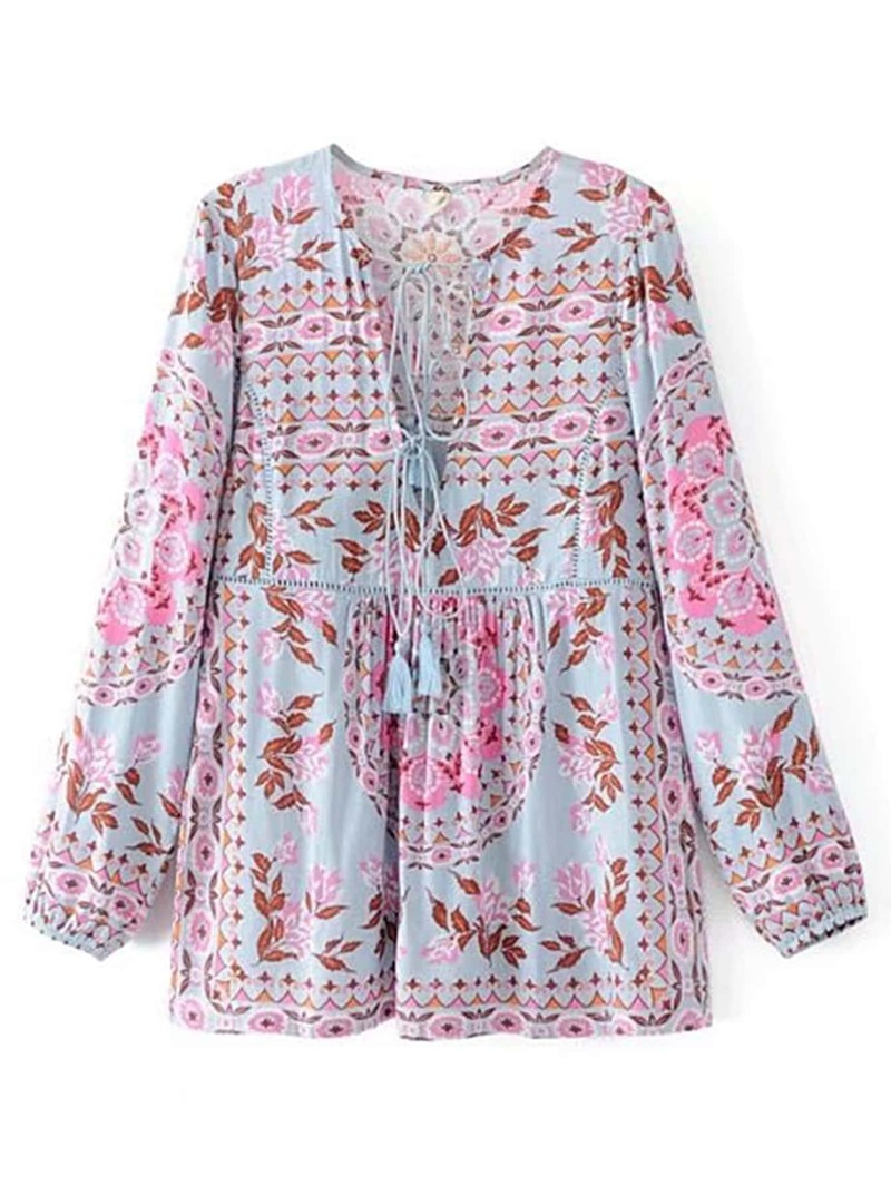 

Tassel Tie V Neck Floral Top, Multicolor