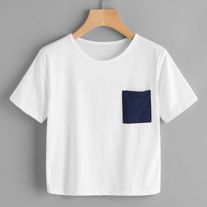 

Contrast Patch Pocket Tee, White