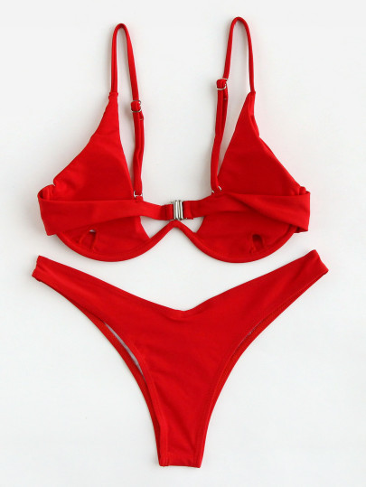 Swim Basics Summer Beach Mono Bikini Set Underwired Bra & High Cut Bottom 2 Piece Bathing Suit