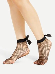 Bow Tie Back Fishnet Socks - Black - View 3