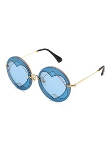 Gafas de moda redondas con diseño de corazón superpuesto - Azul - Ver 1