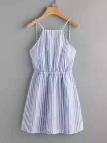 Đầm Knot Sọc Màu xanh lam Kỳ nghỉ - Xanh và trắng - Xem 1
