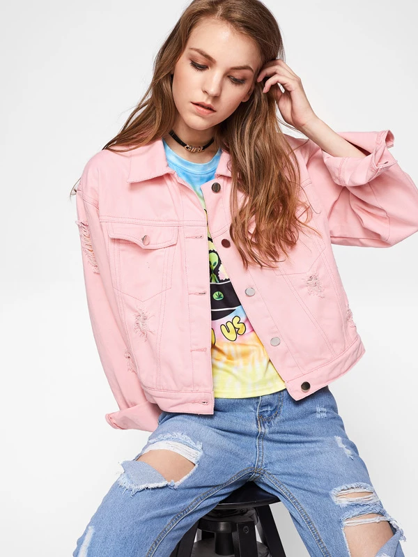 shein pink denim jacket