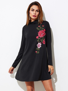 Embroidered Flower Patch Swing Tee Dress