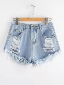 Shorts mezclilla con rotos - Azul - Ver 1