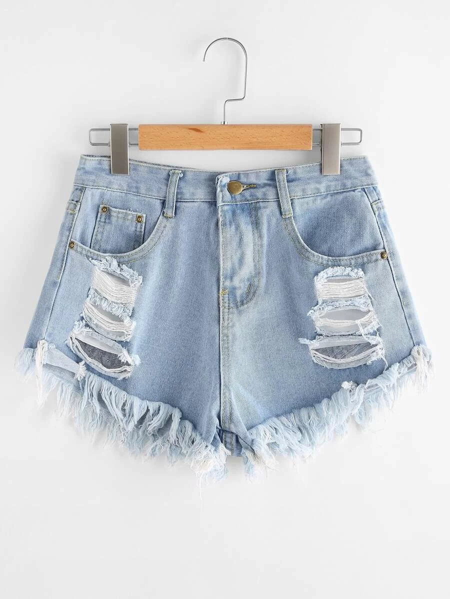 Shorts mezclilla con rotos - Azul - Ver 1