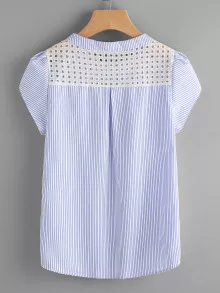 SHEIN LUNE 蕾絲鏤空刺繡上衣 - 藍白色 - 查看 2