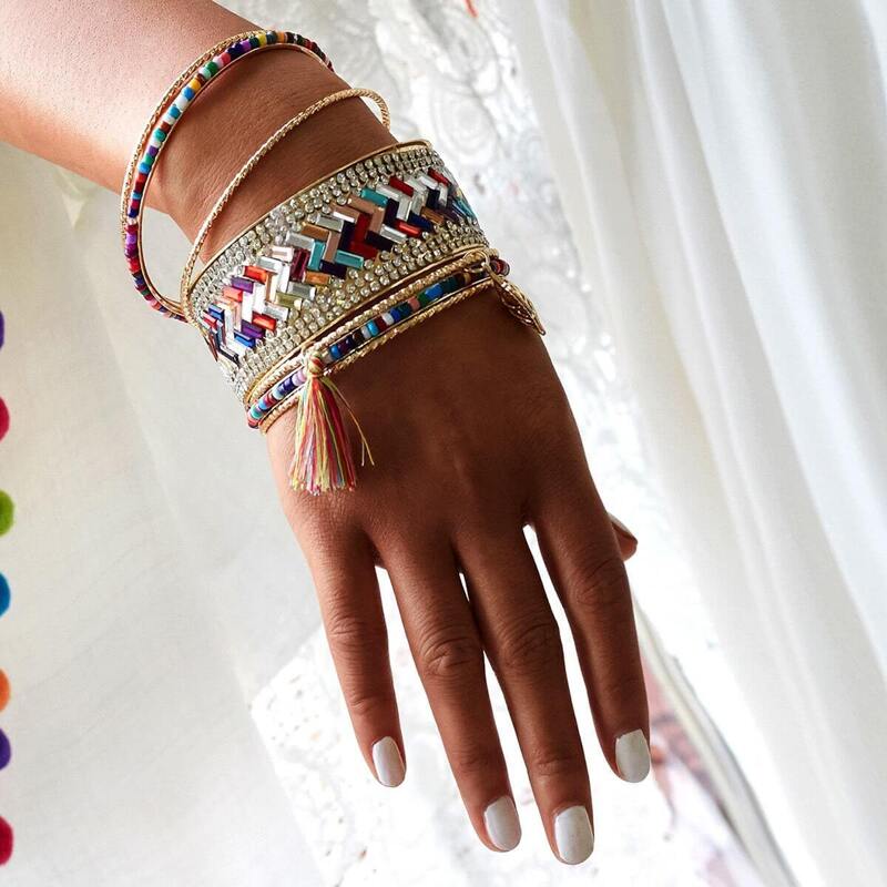 

Rhinestone & Tassel Decorated Bracelet Set, Multicolor