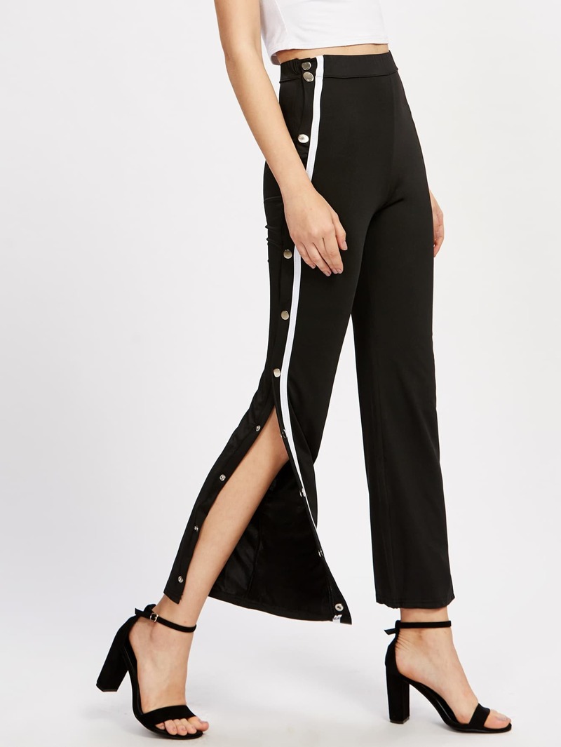 

Tape Button Side Pants, Black, Mercy
