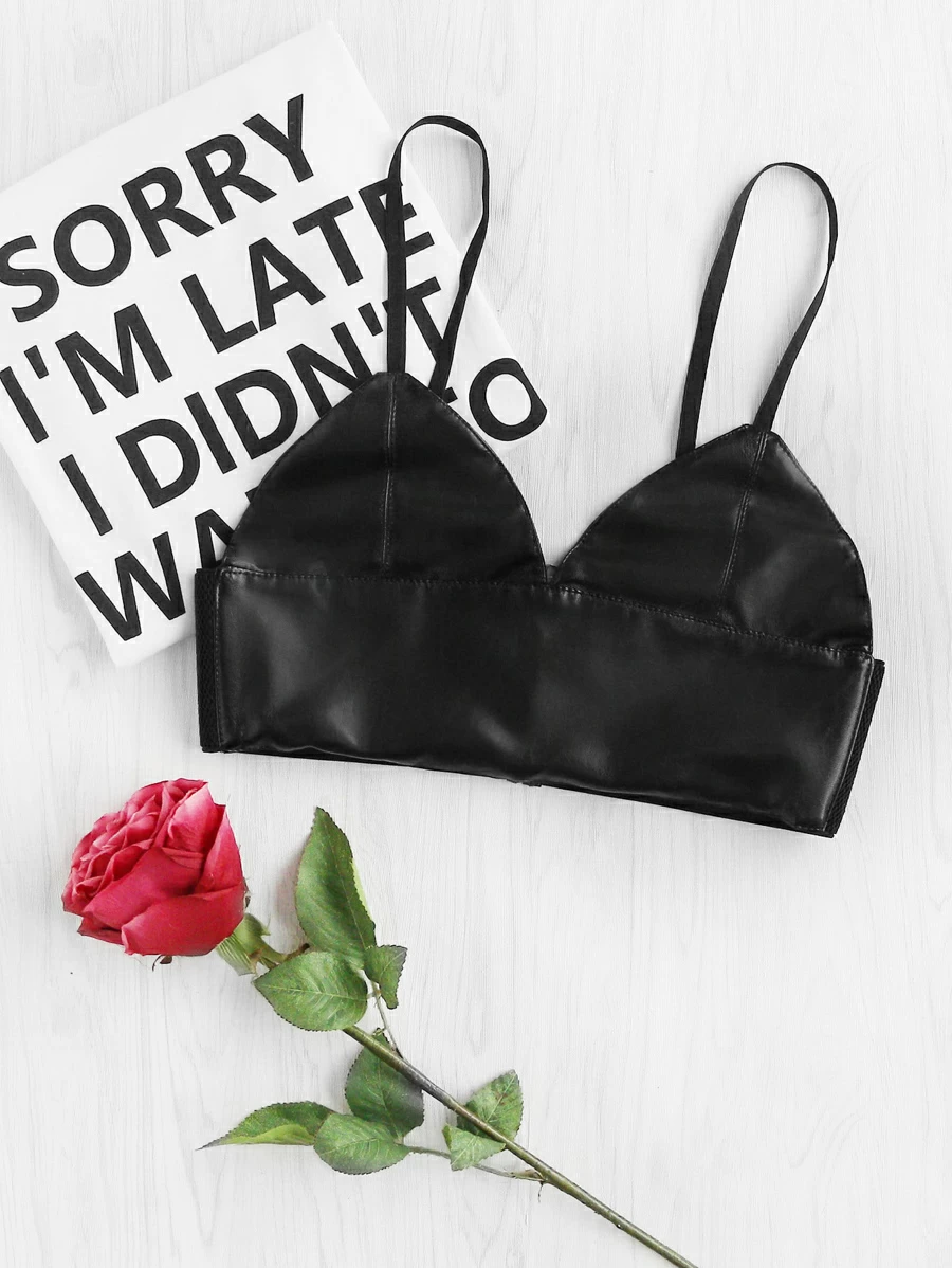 Faux Leather Corset With Strap - Black - View 1