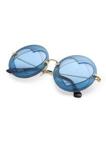 Gafas de moda redondas con diseño de corazón superpuesto - Azul - Ver 3