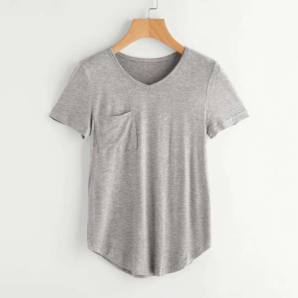 

Curved Hem Marled T-shirt, Grey