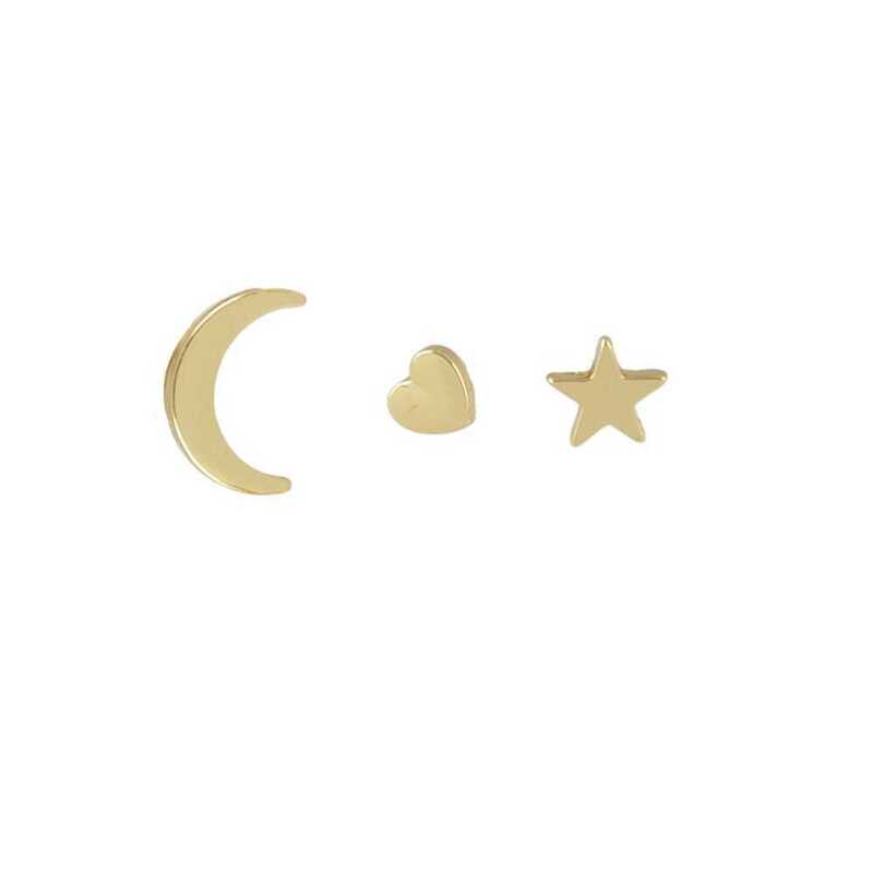 

3 Pairs/set Gold Color Moon Heart Star Trendy Earrings