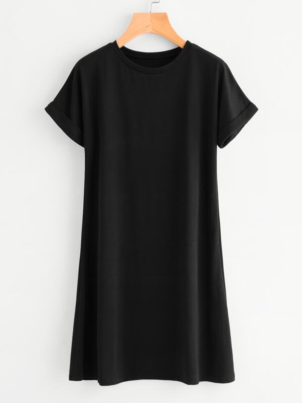 

Rolled Sleeve Tee Dress, Black