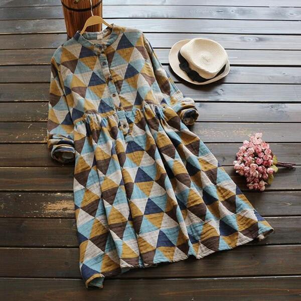 

Argyle Plaid Drawstring Waist Smock Dress