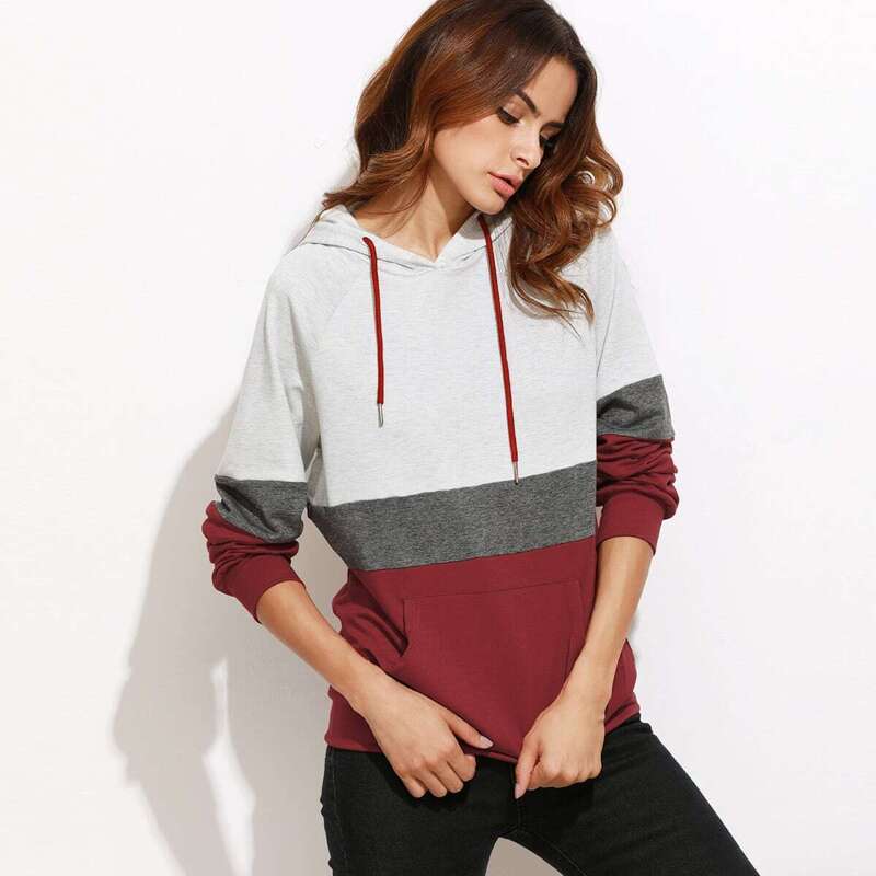 

Color Block Raglan Sleeve Hoodie With Pocket, Multicolor