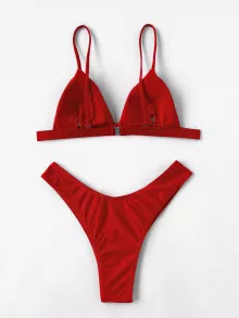Conjunto de bikini con tanga de pierna alta y triángulo para verano en la playa - Rojo - Ver 2