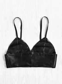 Faux Leather Corset With Strap - Black - View 2