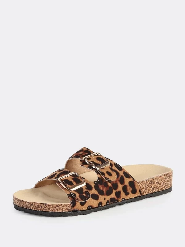 leopard double buckle sandals