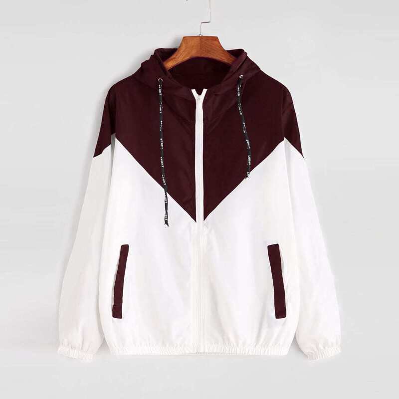 

Color Block Drawstring Hooded Zip Up Jacket, Multicolor
