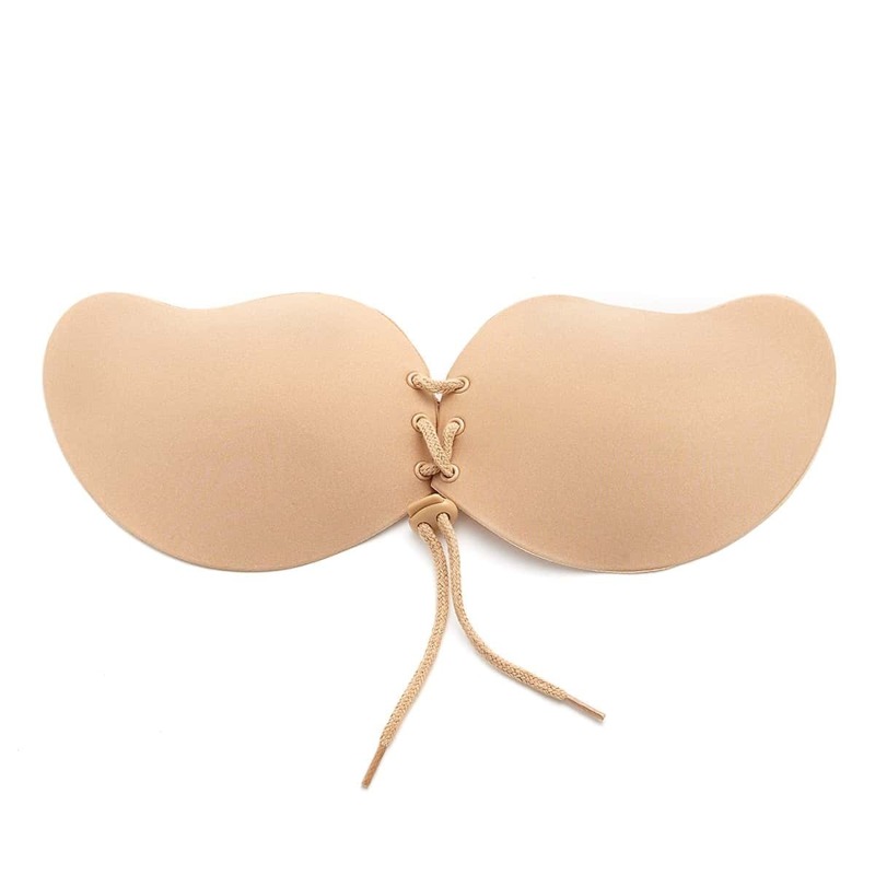 

Seamless Lace Up Push Up Self Adhesive Bra, Nude