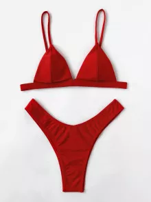 Conjunto de bikini con tanga de pierna alta y triángulo para verano en la playa - Rojo - Ver 3
