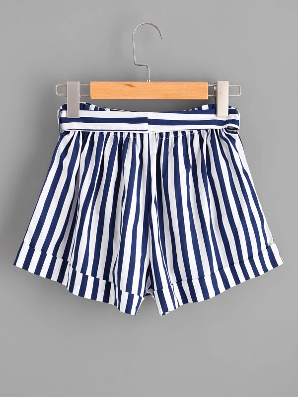 striped self tie waist shorts